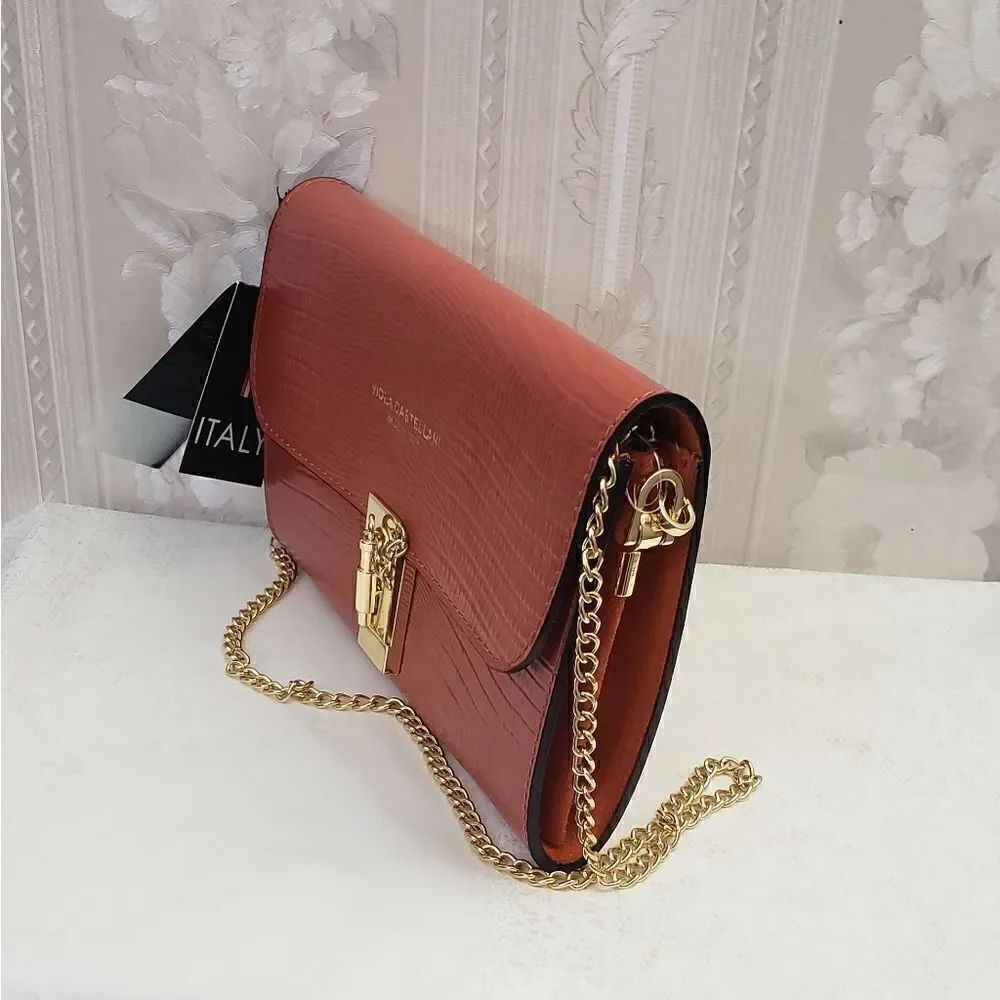 Viola Castellani Chain Crossbody Leather Bag NWT - Picture 3 of 5
